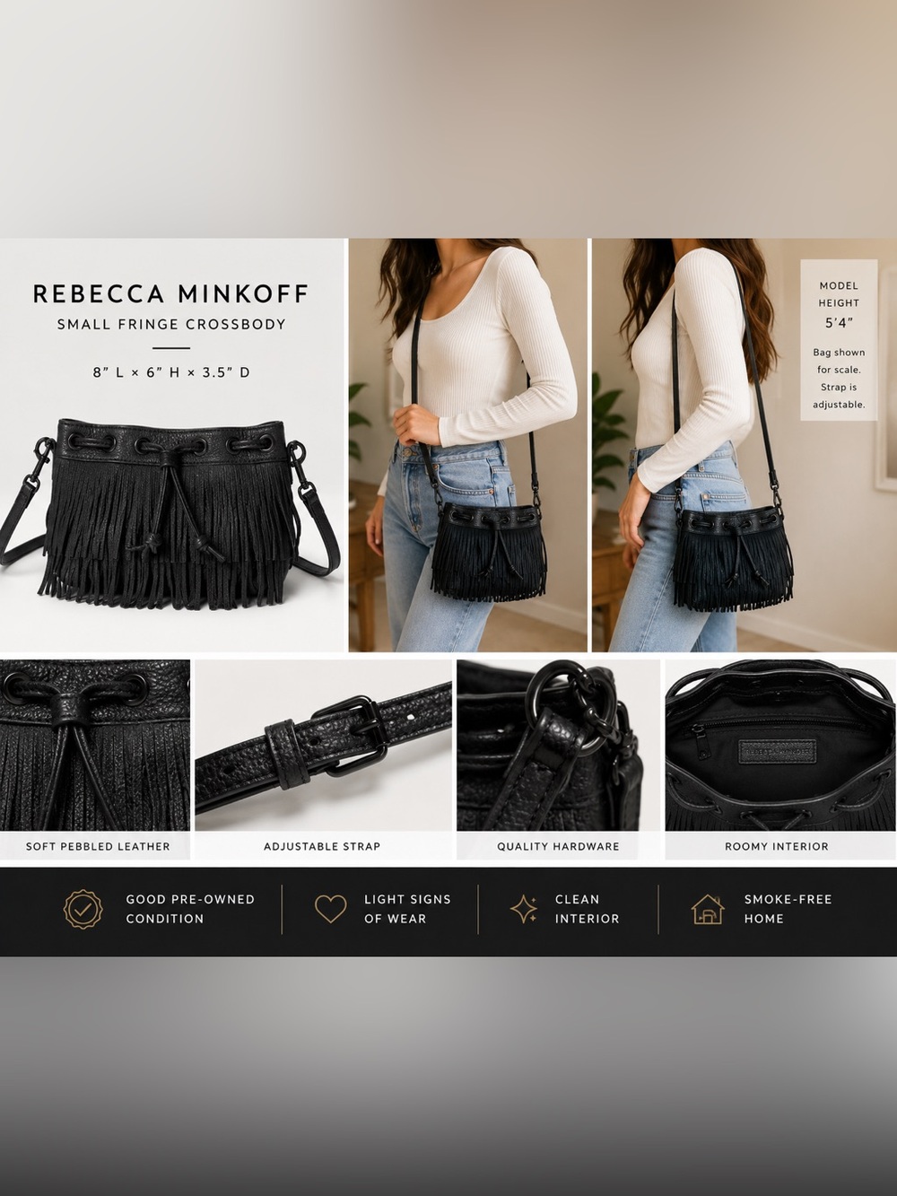 Rebecca Minkoff Black Leather Fringe Crossbody Bag